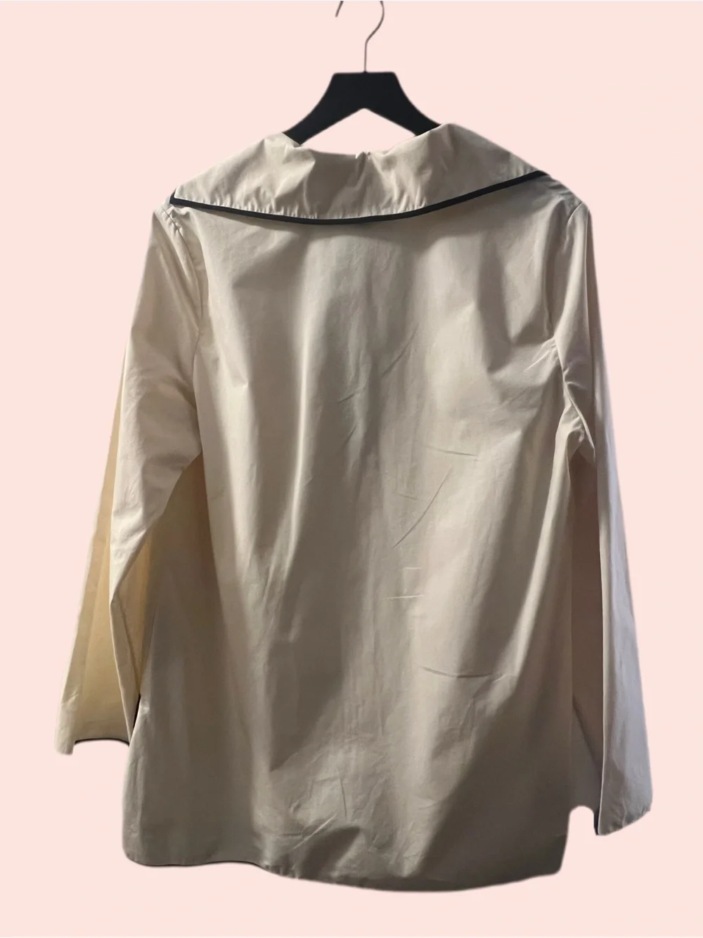 Tory Burch Cream Long-Sleeve Pullover Top with Contrast Trim
